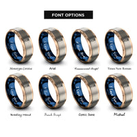 font options for inside engraving on rose gold & blue & gray carrot pattern rings