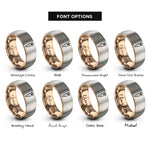 font options for inside engraving on rose gold & gray carrot rings