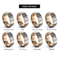 font options for inside engraving on rose gold & gray carrot rings