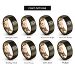 font options for inside engraving on gunmetal & rose gold carved pumpkin stars rings