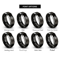 font options for inside engraving on black & grey cash stack rings