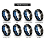font options for inside engraving on black & blue & grey cassiopeia dot constellation rings