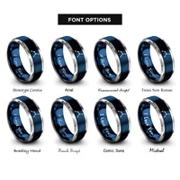 font options for inside engraving on blue & grey cassiopeia dot constellation rings