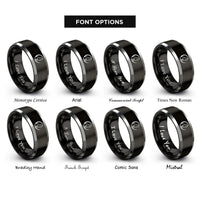font options for inside engraving on black & grey cat crescent moon rings