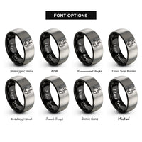 font options for inside engraving on black & silver cat fishbone sitting rings