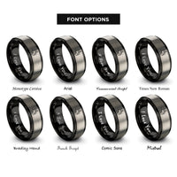 font options for inside engraving on black & gray cat fishbone sitting rings