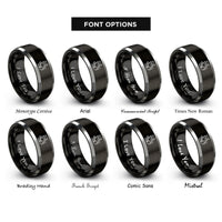 font options for inside engraving on black & silver cat fishbone sitting rings