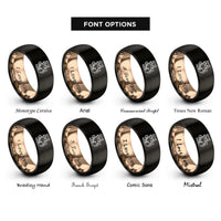 font options for inside engraving on black & rose gold cat fishbone sitting rings