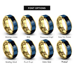 font options for inside engraving on gold & blue cat glasses rings