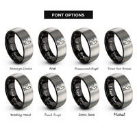 font options for inside engraving on black & gray cat heart rings