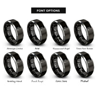 font options for inside engraving on black & gray cat heart rings