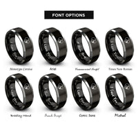 font options for inside engraving on black & grey cat heart rings