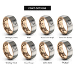 font options for inside engraving on rose gold & gray cat leaves wreath rings