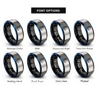 font options for inside engraving on black & blue & gray cat moon rings