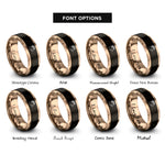 font options for inside engraving on black & rose gold cat roses rings