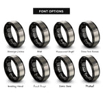 font options for inside engraving on black & grey cat silhouette heart rings