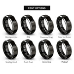 font options for inside engraving on black & silver cat silhouette heart rings