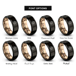 font options for inside engraving on black & rose gold cat string rings