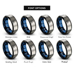 font options for inside engraving on black & blue & grey catamaran rings