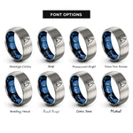font options for inside engraving on blue & silver catamaran rings
