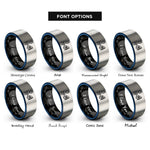 font options for inside engraving on black & blue & grey catch net rings