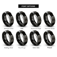 font options for inside engraving on black & grey caution sign rings