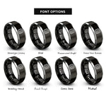 font options for inside engraving on black & silver caution stripes rings