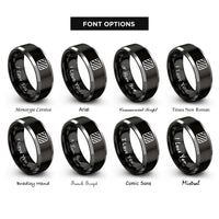 font options for inside engraving on black & silver caution stripes rings