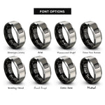 font options for inside engraving on black & grey caution stripes rings