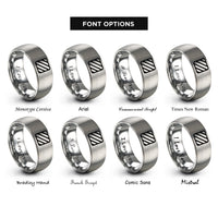font options for inside engraving on silver caution stripes rings