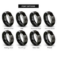 font options for inside engraving on black & silver caution triangle rings