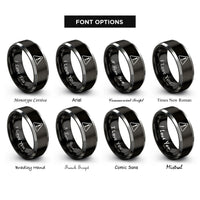 font options for inside engraving on black & silver caution triangle rings