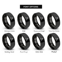 font options for inside engraving on black caution triangle rings