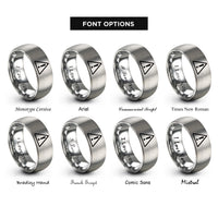 font options for inside engraving on grey caution triangle rings