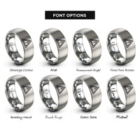 font options for inside engraving on gray caution triangle rings