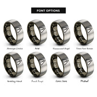 font options for inside engraving on gunmetal & gray caution triangle rings