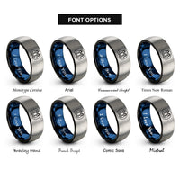 font options for inside engraving on black & blue & gray ccr loop rings