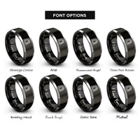 font options for inside engraving on black & silver cctv headquarters beijing rings