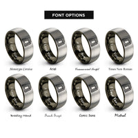 font options for inside engraving on gunmetal & gray cctv headquarters beijing rings