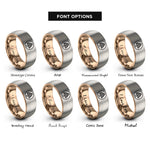 font options for inside engraving on rose gold & silver cedar tree circle rings