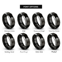 font options for inside engraving on black & silver cedar tree lebanon rings
