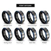 font options for inside engraving on black & blue & grey cell cross section rings