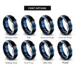 font options for inside engraving on blue & grey cell icon rings