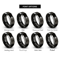 font options for inside engraving on black & silver celtic cross rings