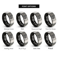 font options for inside engraving on black & gray celtic dragon knot rings