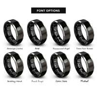 font options for inside engraving on black & gray celtic dragon knot rings