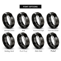 font options for inside engraving on black & silver celtic griffin knot rings
