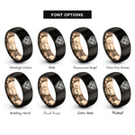 font options for inside engraving on black & rose gold celtic heart knot rings