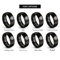 font options for inside engraving on black celtic heart knot rings