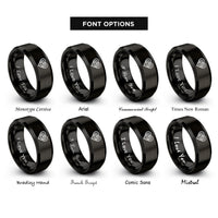 font options for inside engraving on black celtic heart knot rings